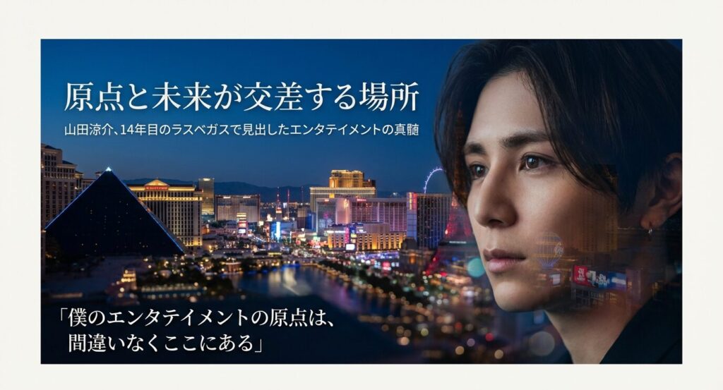「僕のエンタテイメントの原点は、間違いなくここにある」という言葉と共に、山田涼介が14年目のラスベガスで見出した真髄を表現したタイトル画像 。