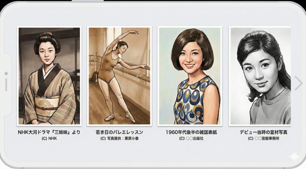 「NHK大河ドラマ『三姉妹』で人気を博した、若き日の栗原小巻さん」