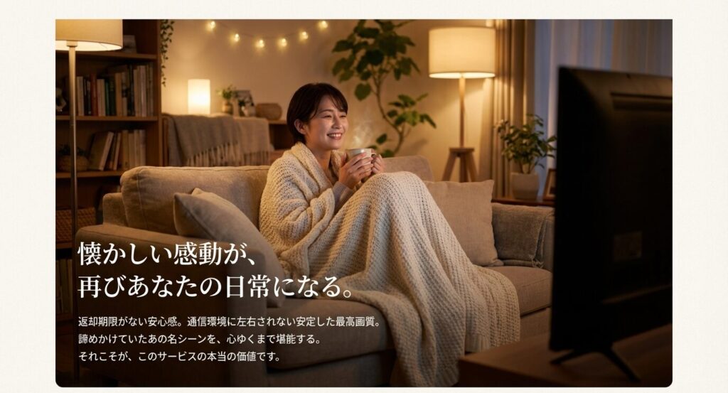 配信されていない作品が見られるメリットと、配送待ち時間が発生するデメリットを整理した比較表