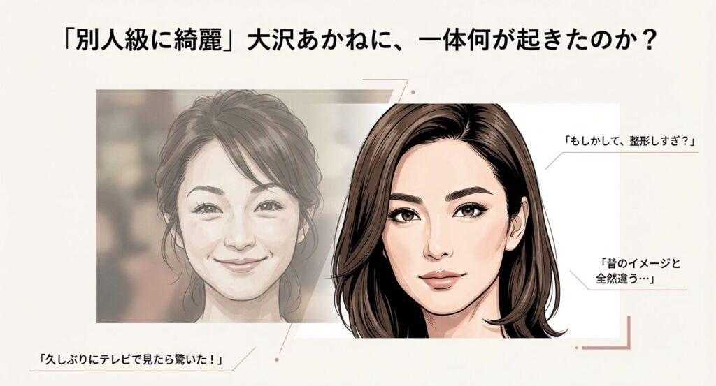 「久しぶりに見たら驚いた」「整形しすぎ？」といった、大沢あかねの劇的な変化に対する世間の驚きの声