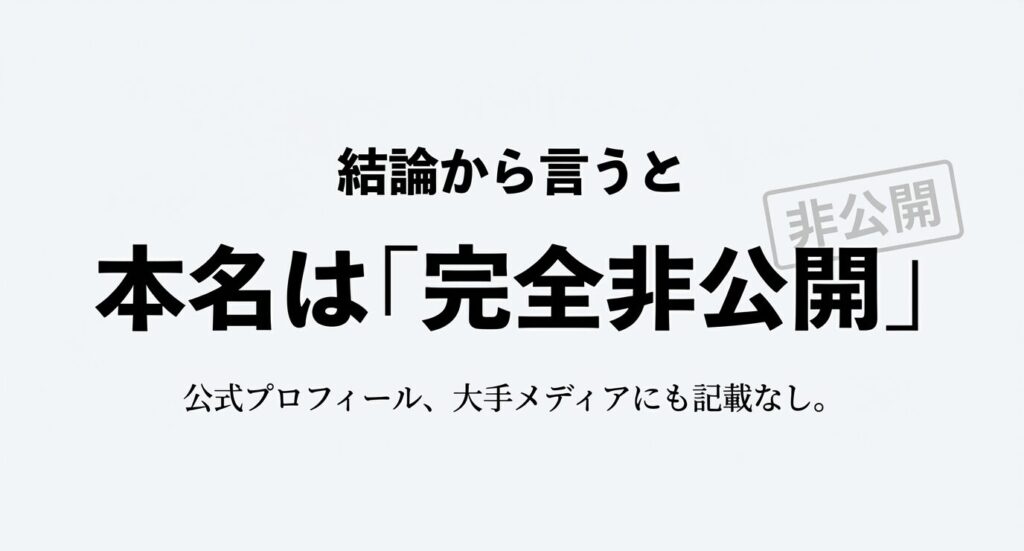 公式プロフィールやメディアでも本名は非公開であることを示すスライド